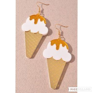 Ice Cream‎ Cone Love Heart Acrylic Drop Earring